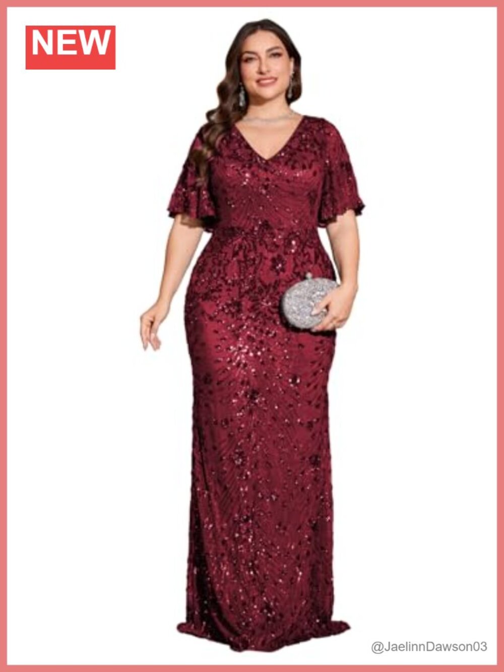 Plus Size Mermaid Evening Gown Sequin Formal Dress Short Sleeve